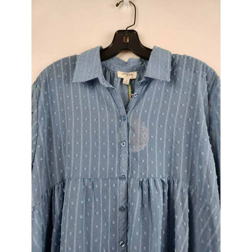 UMGEE Dusty Blue Swiss Dot Chiffon Tiered BOHO Tunic Top Size Medium NEW - Picture 5 of 11